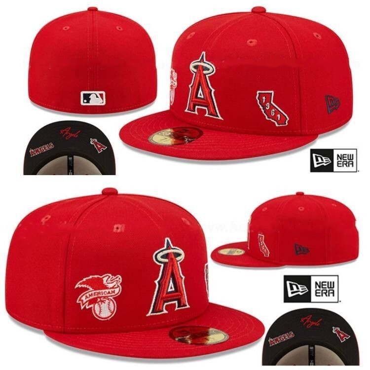คุณภาพสูง MLB Los Angeles Angels of Anaheim ติดตั ้ งหมวก Topi 59FIFTY Full หมวกผู ้ ชายผู ้ หญิง Full Close Fit หมวกกีฬา Hip Hop หมวก