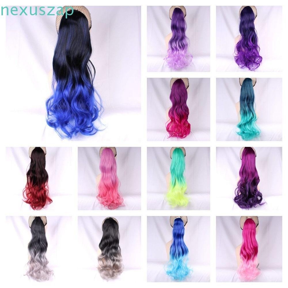 Nexuszap วิกผมยาวหยัก,สีสัน Ombre ผมหางม้าหยิกสังเคราะห์,น่ารักทนความร้อนเส้นใย Drawstring หางม้า Lolita