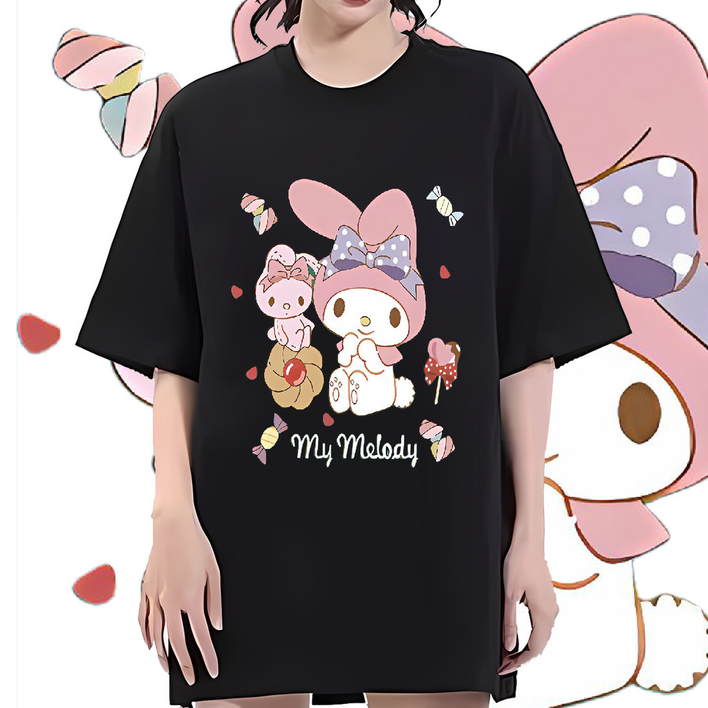 Flash sale การพิมพ์ การ์ตูน My Melody รูปแบบ เสื้อยืด ผ้าฝ้ายยืดหยุ่น สไตล์เกาหลี ท็อปส์ซูสำหรับสุภาพสตรี