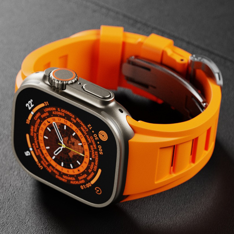 กีฬาสายยางซิลิโคนอ่อนนุ่มสร้อยข้อมือสําหรับ Apple Watch Ultra 49 มม.45 มม.44 มม.42 มม.IWatch Series 9 8 7 6 5 4 3 SE Ultra2