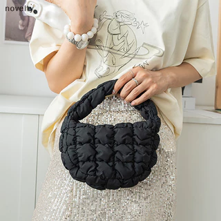Nly Fashion Puffer Tote Bag Quilted Circle Phone Bag Elegant Purple Nylon Soft Cushion Bag Trend Handbag N