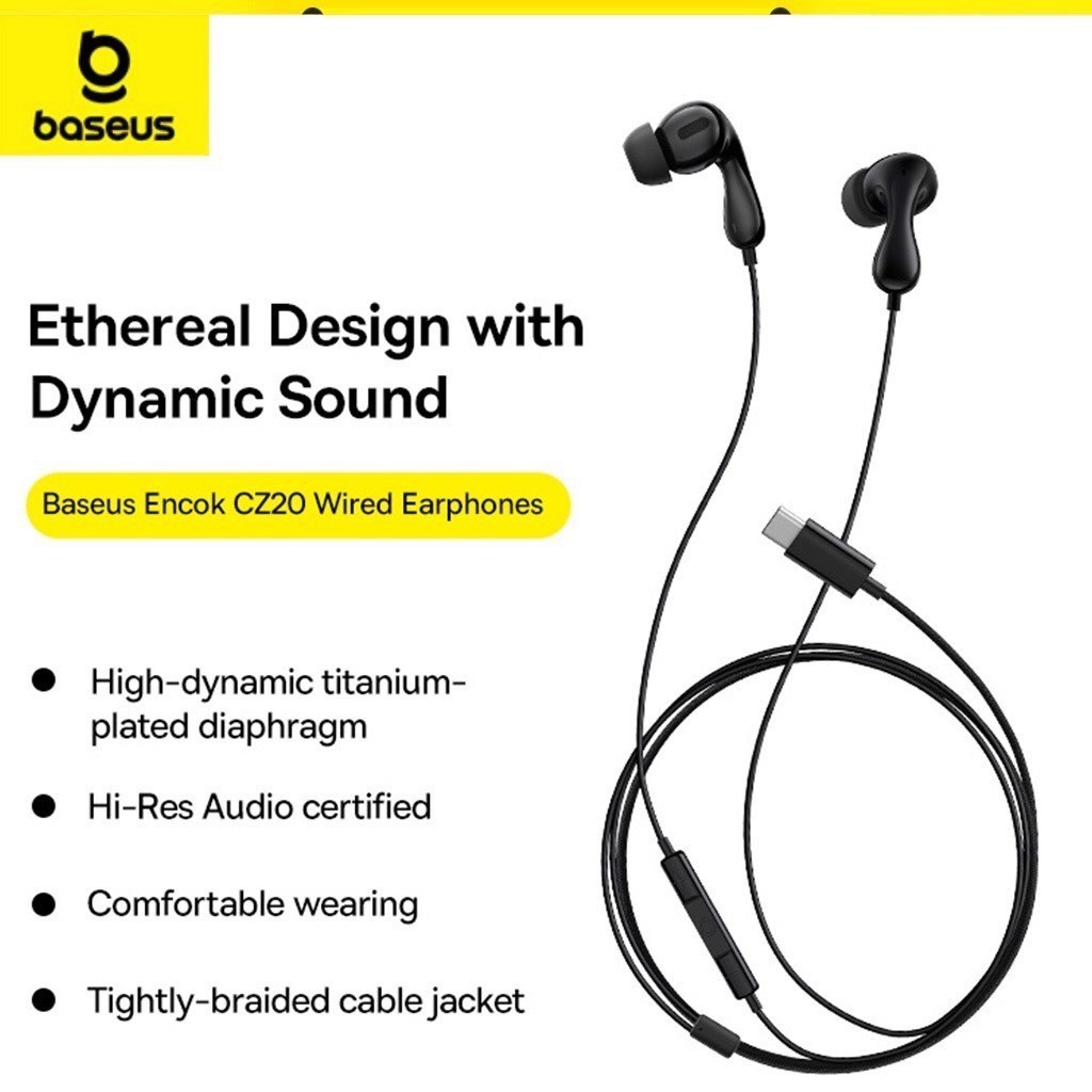 Baseus หูฟังอินเอียร์ Encok CZ20 & HZ20 Wired Earphones หูฟังมีสาย พอร์ท 3.5mm และ Type C พร้อมไมค์ สำหรับสมาร์ทโฟน