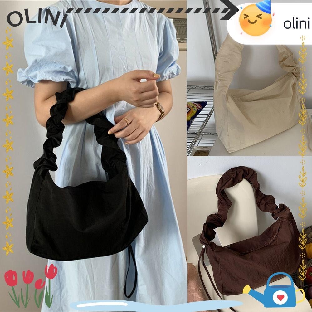 Olini Cross Casual Bag, Vintage Pleated Drawstring Girls Canvas Bag, Single Shoulder Underarm Bag Women