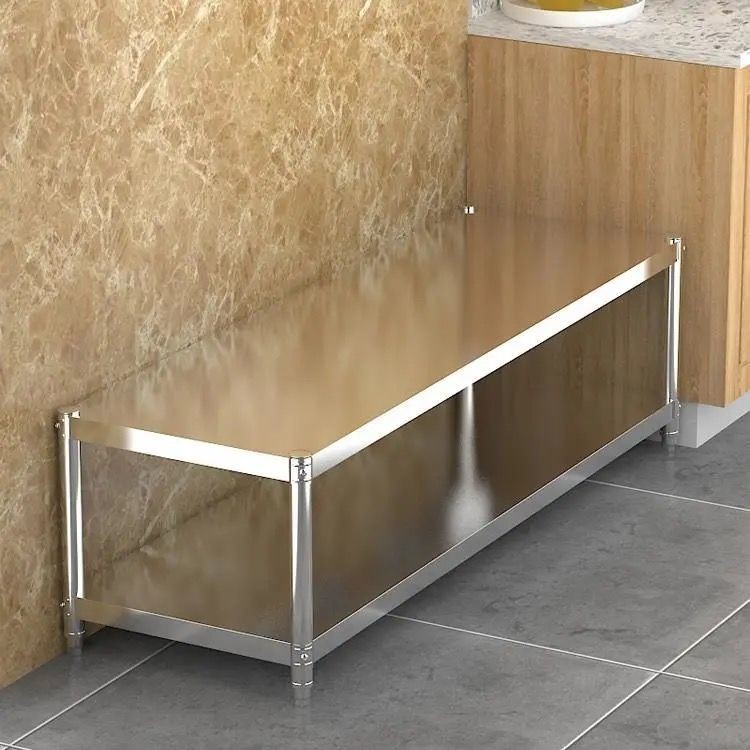 ✘ชั้นวางของสแตนเลส✘ ชั้นวางสินค้าสองชั้นสแตนเลส ชั้นวางของในครัว ไมโครสองชั้นสูงจากพื้นจรดเพดาน