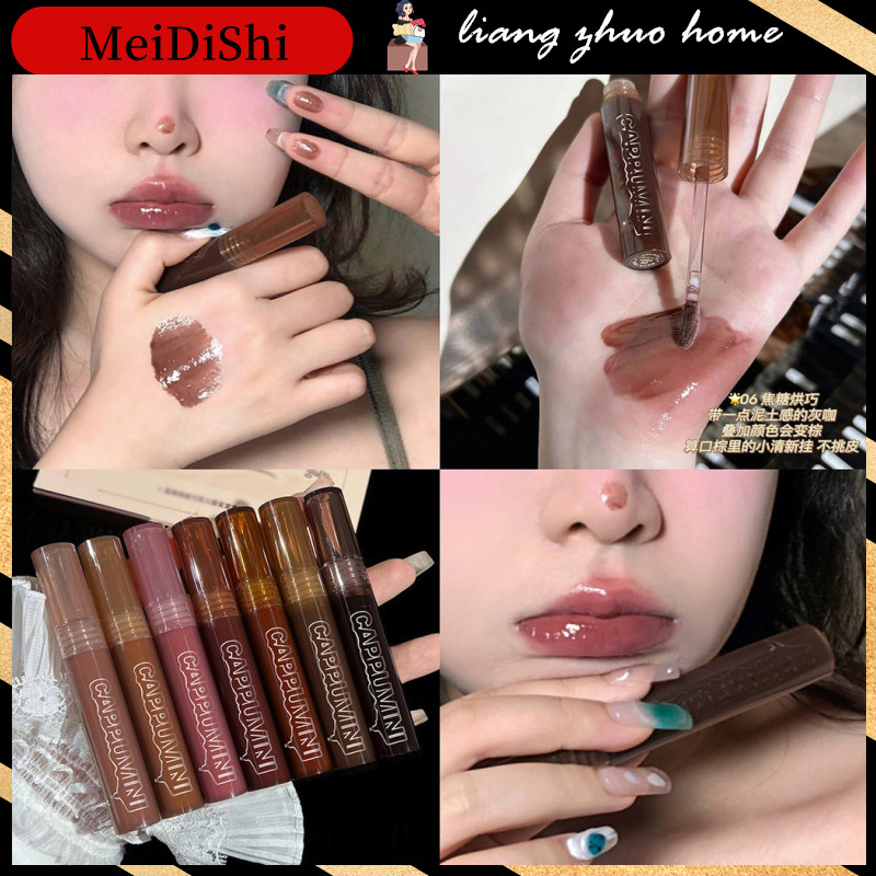 Cappuvini สีดําสีเทากระจก Water Lip Gloss เซ็กซี่สีแดง Lip Glaze แก้ว Lip Oil กันน้ํา Liquid ลิปสติก Clear Moisturizing Tint ลิปแต่งหน้า