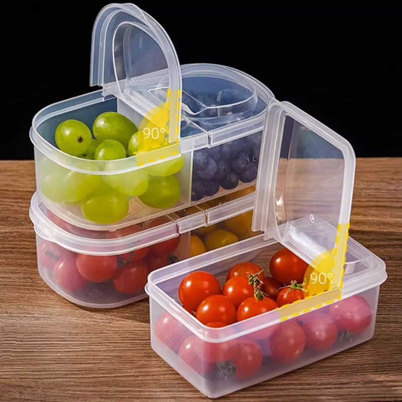 Myoloy ห้องครัวกล่องเครื่องปรุงรสช่องคู่พร้อมฝาปิดปิดผนึก Jar ตู้เย็น Organizer กล่องสําหรับอาหารผลไม้ TH