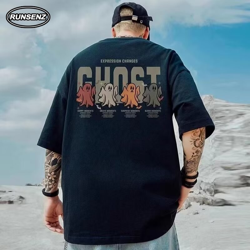 M-8xl การ ์ ตูนเกาหลี Oversize Tee ผู ้ ชาย Plus ขนาด T เสื ้ อลําลองหลวมคอกลมแขนสั ้ นด ้ านบน