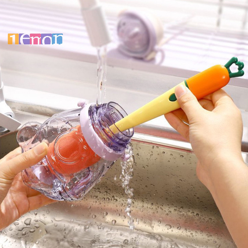 [Lemon ] 3 In 1 แปรงทําความสะอาดถ ้ วย Scrubber ด ้ ามยาว Lazy Bottles Brush แปรงซักผ ้ าใหม ่