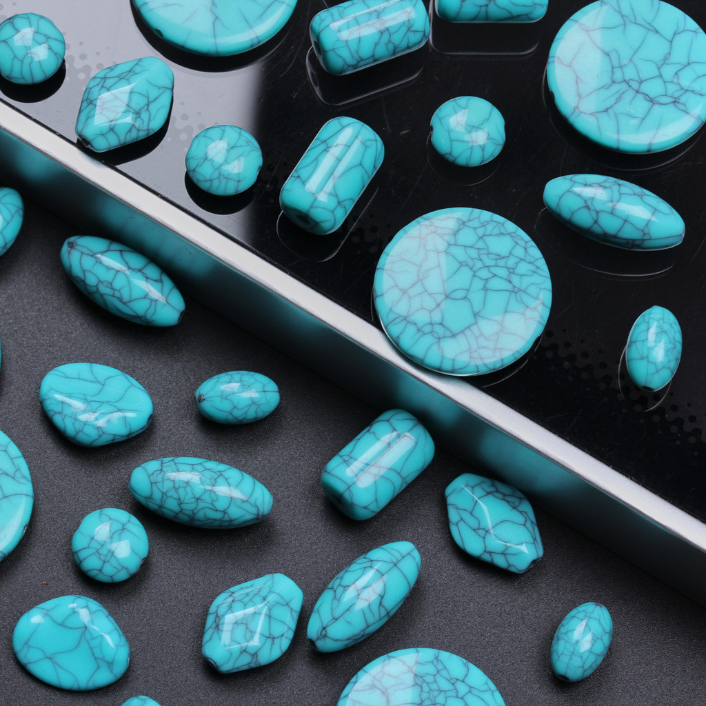 30-5 ชิ ้ น 11-25 มิลลิเมตรเรขาคณิต Spacer ลูกปัดหลวมเลียนแบบ Turquoises DIY สําหรับสร ้ อยคอเครื ่ องประดับทํา Charms อุปกรณ ์ เสริม