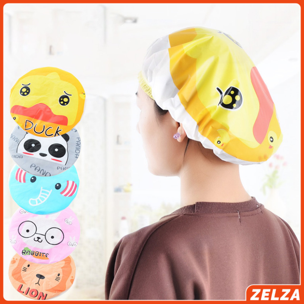 ZELZA หมวกคลุมผมอาบน้ำ กันน้ำ ลายการ์ตูนน่ารัก   Shower Cap Kids