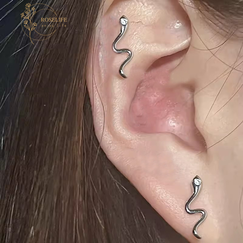 Roselife Cool แฟชั่น Unisex S925 เงินงูขนาดเล็ก Pierced ต่างหูสําหรับผู้หญิงผู้ชายอินเทรนด์หูเครื่องประดับอุปกรณ์เสริม