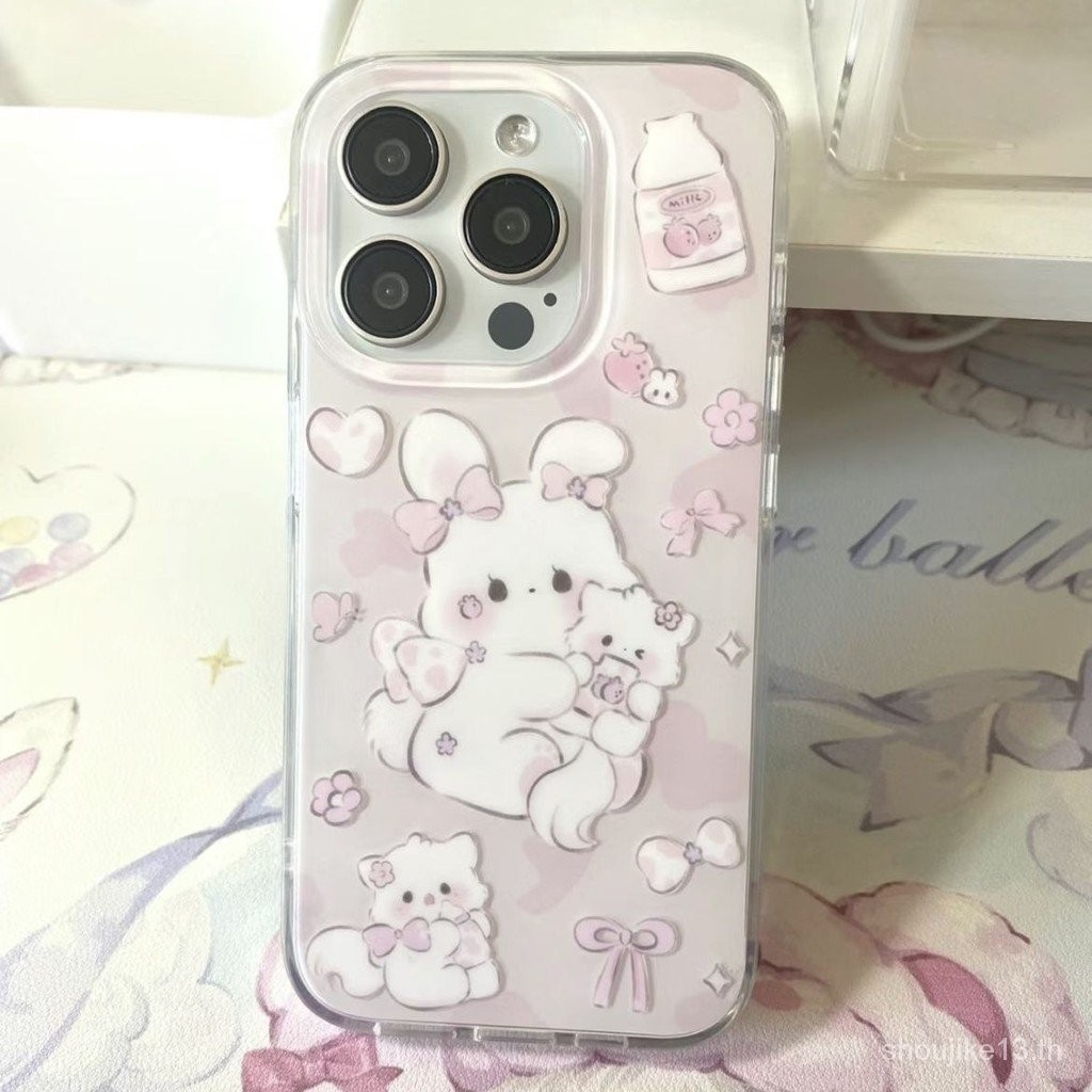 สีชมพูสาวหัวใจลูกแมวกระต่ายเหมาะสําหรับiphone15/14promax Frostedโทรศัพท์มือถือกรณี11 Apple 13/12proสไตล์ใหม่Xr Xs Max 7 8plus Shock-resistant Soft Case NK5U