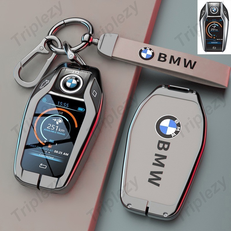 สังกะสีโลหะ Nappa Cowhide ของแท้หนังระยะไกล Fob กุญแจรถสําหรับ BMW G30 G12 G11 G32 G31 5 7 Series I8 I12 I15 G01 X3 X4 G02 G05 X5 G07 X7 LED พวงกุญแจ