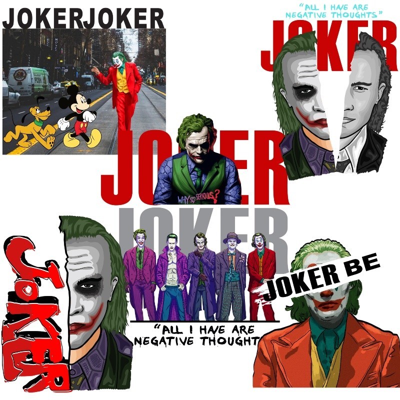 Joker แฟชั่นความร้อนกาวล้างทําความสะอาดได้ผ้าปั๊มร้อนสติกเกอร์ DIY เสื้อยืดกระเป๋าเป้สะพายหลังหมวกตกแต่งของขวัญ