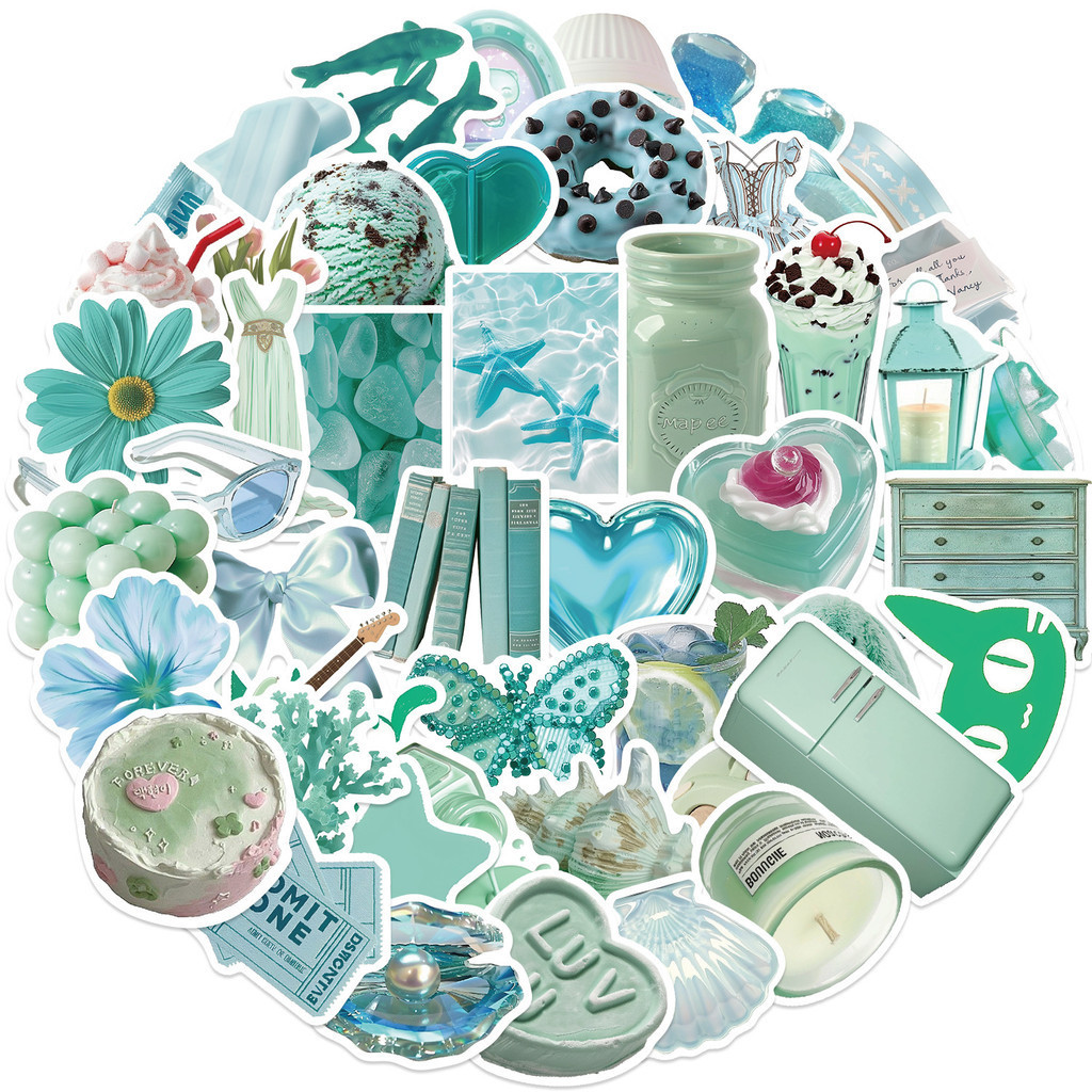 50pcs Fresh Mint สีเขียวกันน้ํา Graffiti สติกเกอร์สําหรับหมวกกันน็อคจักรยานบัญชีมือกล่องดินสอ Decals LanLanStickersWorld