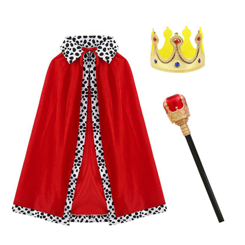 Boys King เสื้อคลุมสีแดงสําหรับเด็กผู้ใหญ่ Prince Robe Crown กํามะหยี่ Cape Party เครื่องแต่งกาย