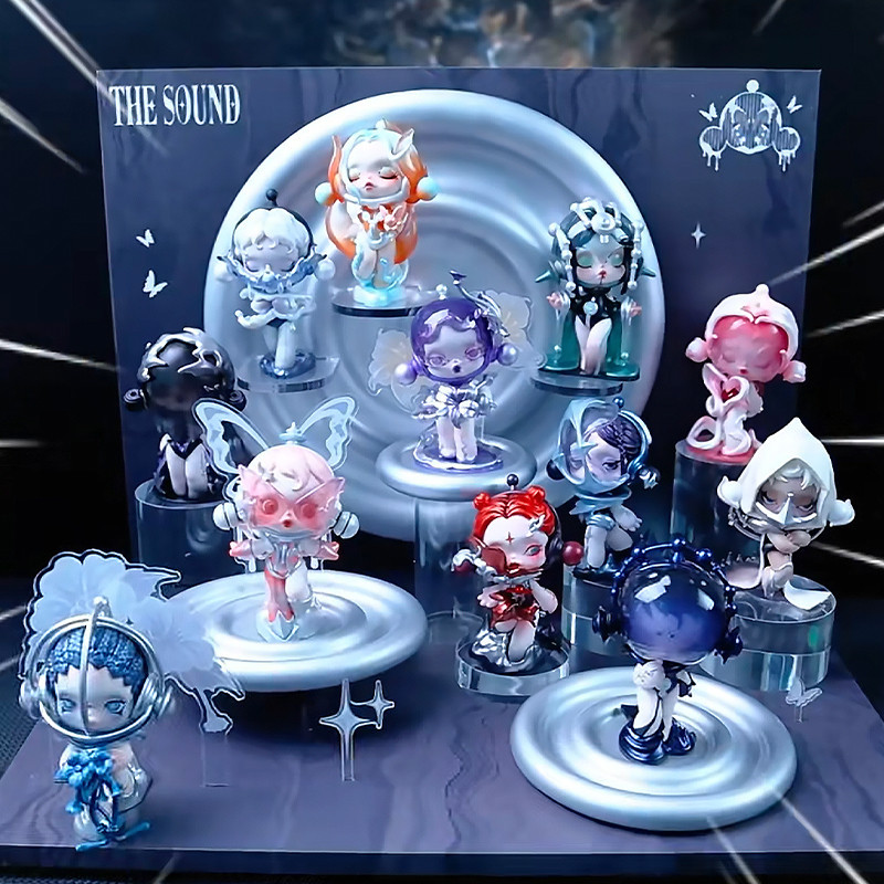 อาร์ตทอย กล่องใส่ art toy ชั้นวาง art toy Pop Mart SKULLPANDA Sound Series SP13 กล่องแสดง Mystery Box รูปอะคริลิคกล่องเก็บของแบบบูรณาการ