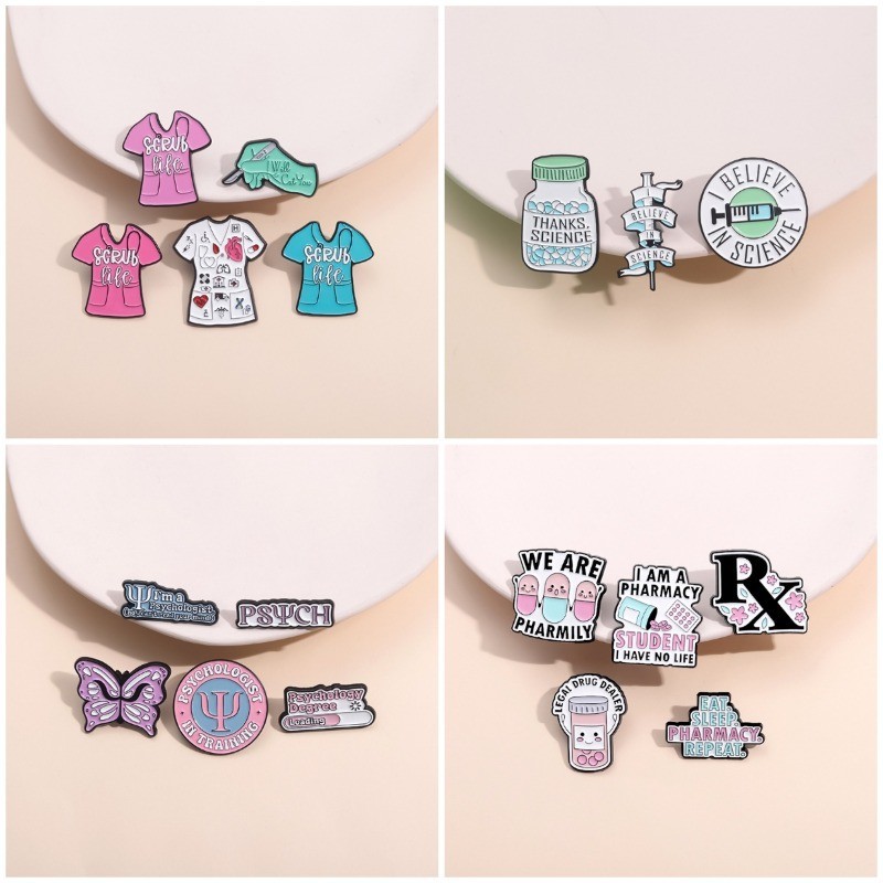 3-6 ชิ้น/เซ็ตอุปกรณ์การแพทย์การ์ตูนเข็มกลัด EKG หูฟังเคลือบ Pin หมอพยาบาลเข็มกลัดเสื้อผ้าอุปกรณ์เสริมเครื่องประดับสําเร็จการศึกษาของขวัญSET-20 - รูปที่ 2