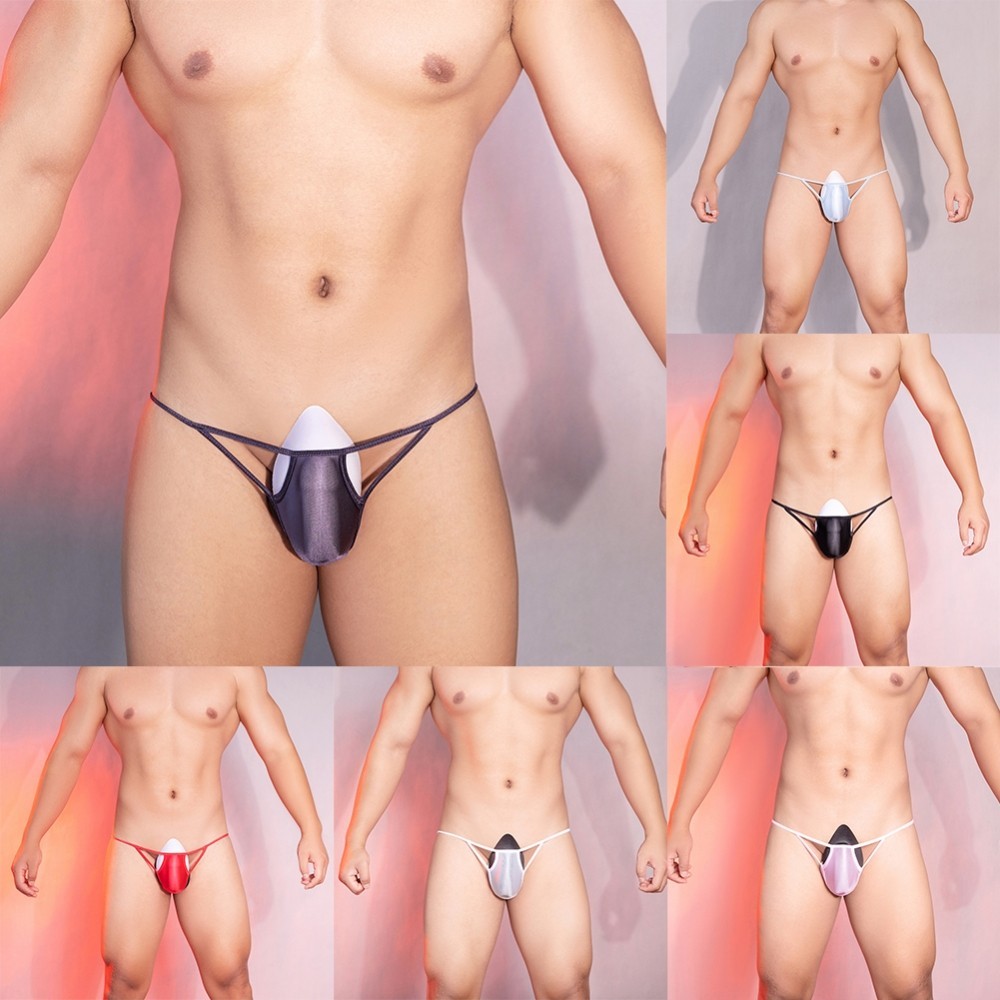 ผู้ชายเซ็กซี่สั้นน้ํามันเงาpantie Low Rise Hollow Thongชุดชั้นในชุดชั้นในยืดหยุ่น