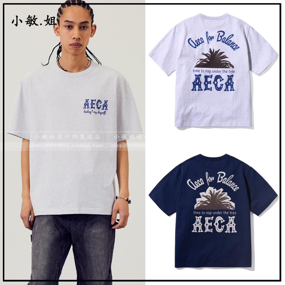 Ready Stock aeca white New Style Letter Print Short Sleeve Pure Cotton All-Match Men Women T-Shirt