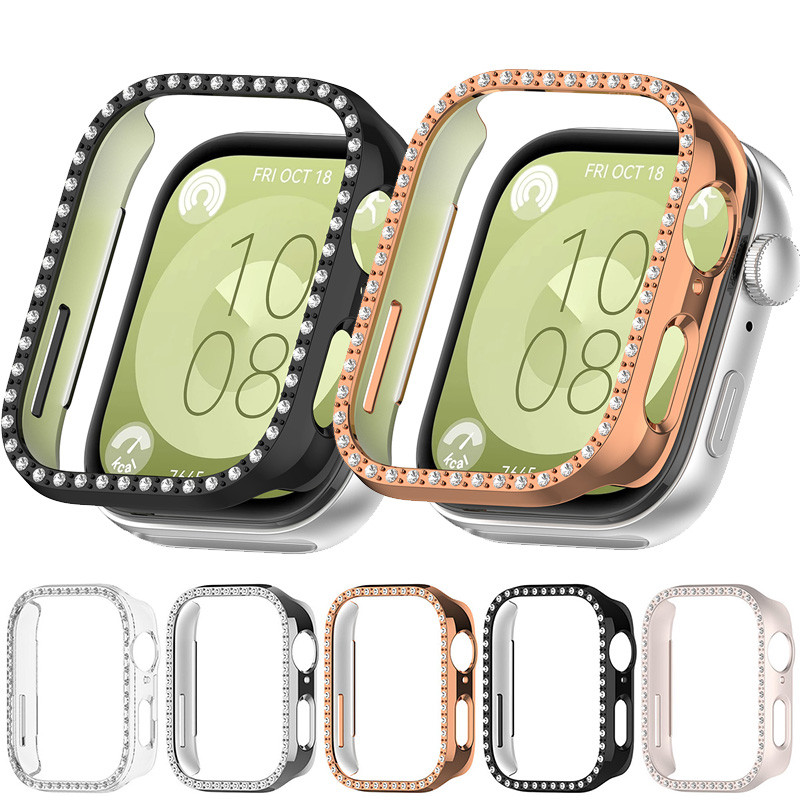 Bling PC Hollow Protector สําหรับ Huawei นาฬิกา Fit 3 เพชรคริสตัลกรณี Hard Cover fit3 ป้องกันนาฬิกาแฟชั่นกันชน