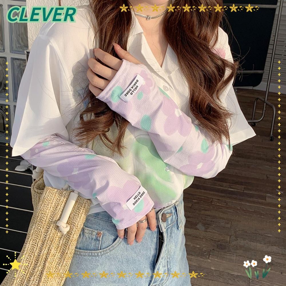 ปลอกแขนพิมพ์ลาย CLEVER, ถุงมือยาวยืดหยุ่นผ้าไหมน้ําแข็ง, แฟชั่นปลอกแขนกันแดดป้องกันรังสีอัลตราไวโอเลตระบายอากาศบางเฉียบ