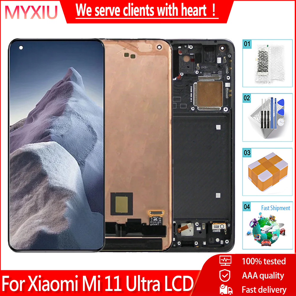 AMOLED 6.81 "สําหรับXiaomi Mi 11 Ultra M2102K1G M2102K1CจอแสดงผลLCD Touch Screen Digitizer Assemblyส