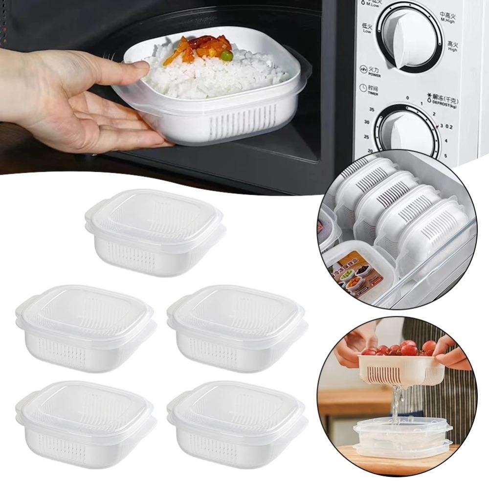 CAJA1 ข้าวกล่องเก็บของสด,ตะกร้าท่อระบายน้ําสองชั้นเก็บสด,ตู้เย็นคอนเทนเนอร์ไมโครเวฟผักผลไม้กล่องจัดระเบียบอุปกรณ์ครัว - รูปที่ 2