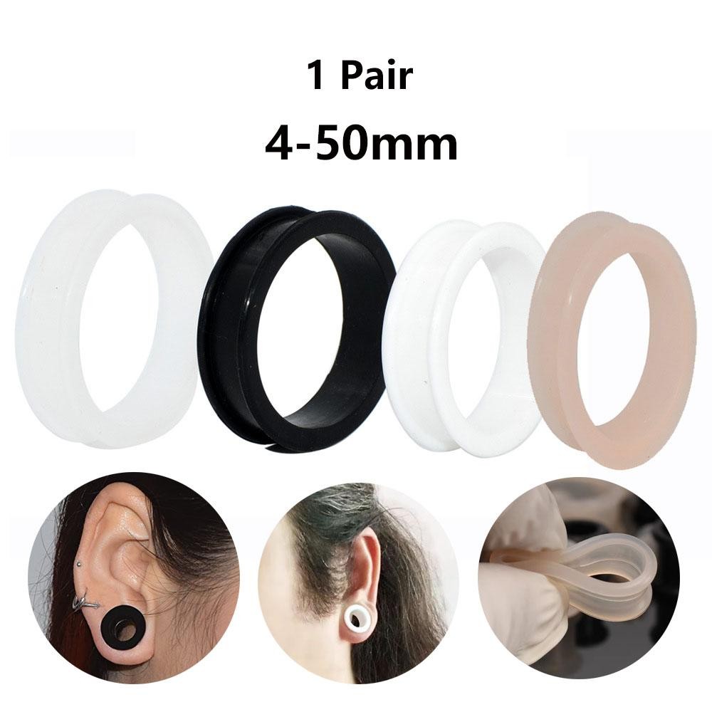 1 คู่ซิลิโคนอ่อนนุ่มสีดําสีขาวโปร่งใส Auricle เนื้อสีหู Expander เจาะหู Expander 4-50 มม.