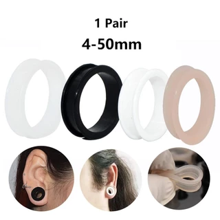 1 คู่ซิลิโคนอ่อนนุ่มสีดําสีขาวโปร่งใส Auricle เนื้อสีหู Expander เจาะหู Expander 4-50 มม.