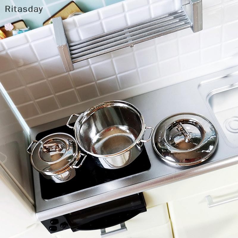 Ritasday 1/12 Dollhouse Miniature เลียนแบบหม้อตุ๋นสแตนเลสเครื่องครัวใหม่
