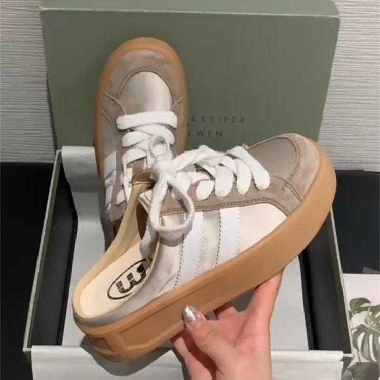 หนาSoledรองเท้าOne-Footครึ่งรองเท้าแตะความยาวเวลาBaotouรองเท้าผ้าใบผู้หญิงDlight Casual 2025 สวมใส่ด