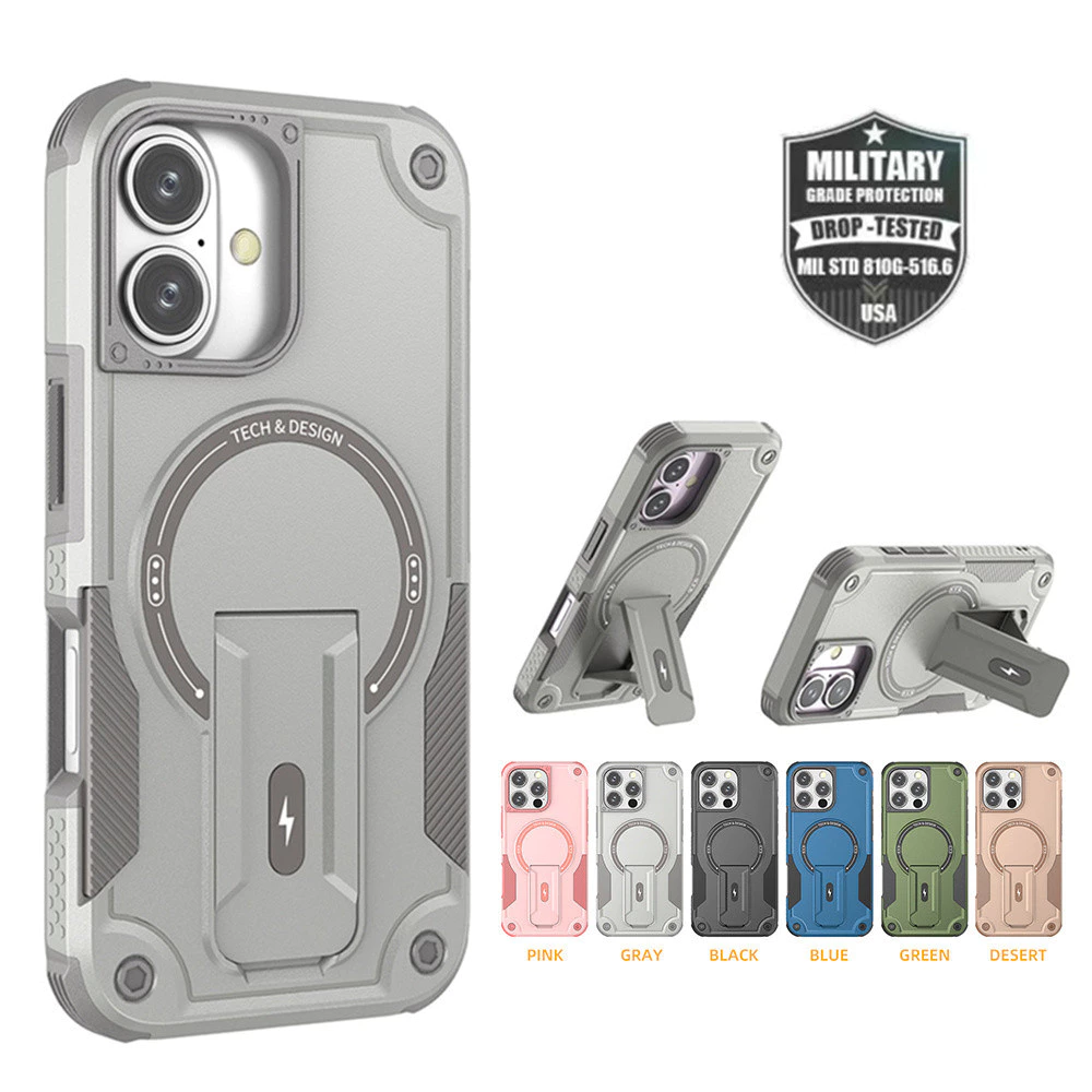 DJ เคสกันกระแทก PC TPU แข็ง กันกระแทก พับได้ ตั้งได้ สําหรับ iPhone 16e 11 12 13 14 15 16 Pro Max Mini Plus magnet Case