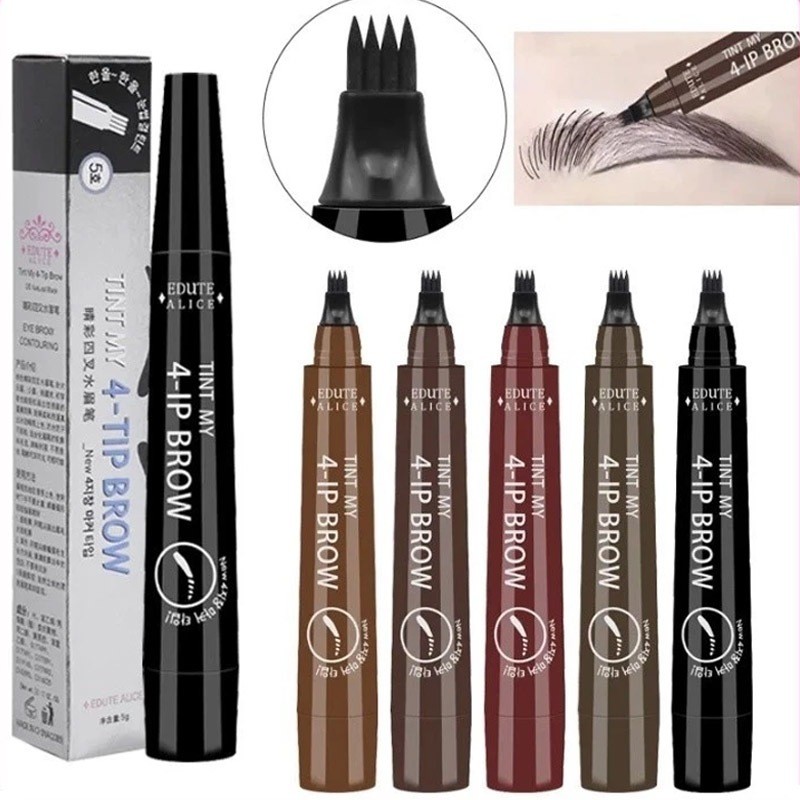 ดินสอเขียนคิ้ว หัวแปรงสี่แฉก กันน้ำ ติดทนนาน สีดํา สีน้ำตาล 4 ชิ้น พร้อมแปรงปัดคิ้ว เนื้อดี เขียนง่าย เส้นคม
