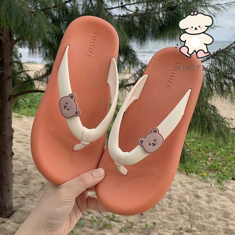 Xixitiao รองเท ้ าแตะหญิงฤดูร ้ อนแฟชั ่ นน ่ ารักหมีนุ ่ มแต ่ เพียงผู ้ เดียวนักเรียนสวมใส ่ ด ้ านนอก