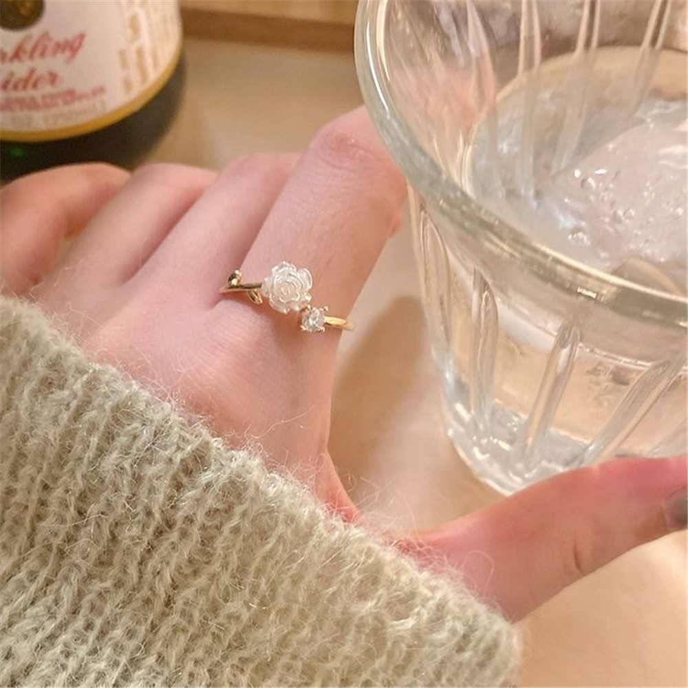 Ahellogirl خاتم وردة وقلب قابل للتعديل — صورة 3