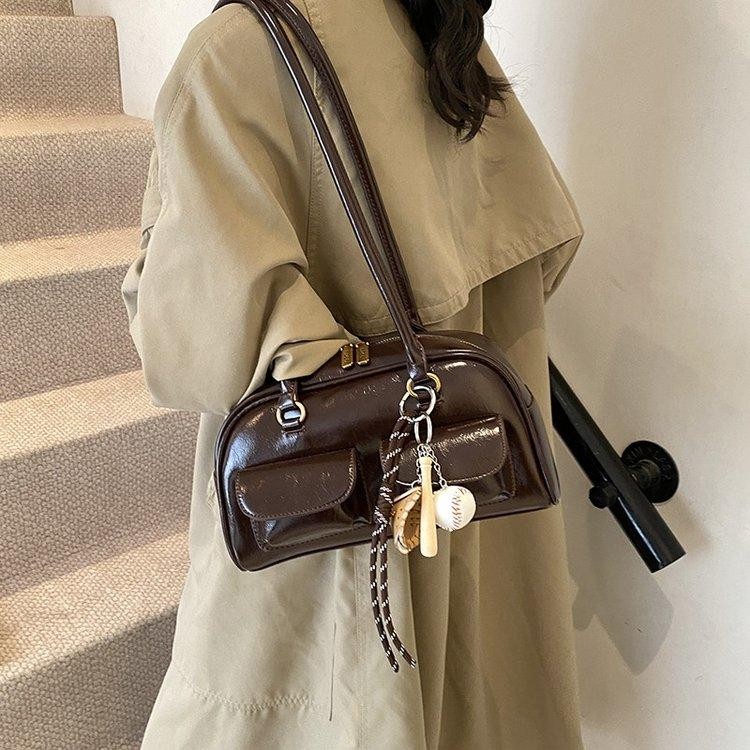 HelenBob กระเป๋าสะพายไหล่ผู้หญิง สไตล์อ้วน เวอร์ชันเกาหลี ความจุขนาดใหญ่ วัสดุ PU มีสไตล์ กันน้ำ มีซิป - รูปที่ 3