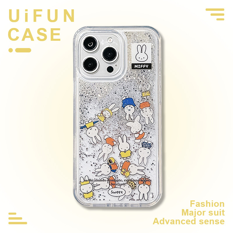 การ์ตูน Miffy กระต่ายเลื่อน Glitter Quicksand โทรศัพท์มือถือกรณีสําหรับ iPhone 16 15 Plus 14 13 12 11 Pro Max Anti-scratch อะคริลิคปลอกปกหลัง