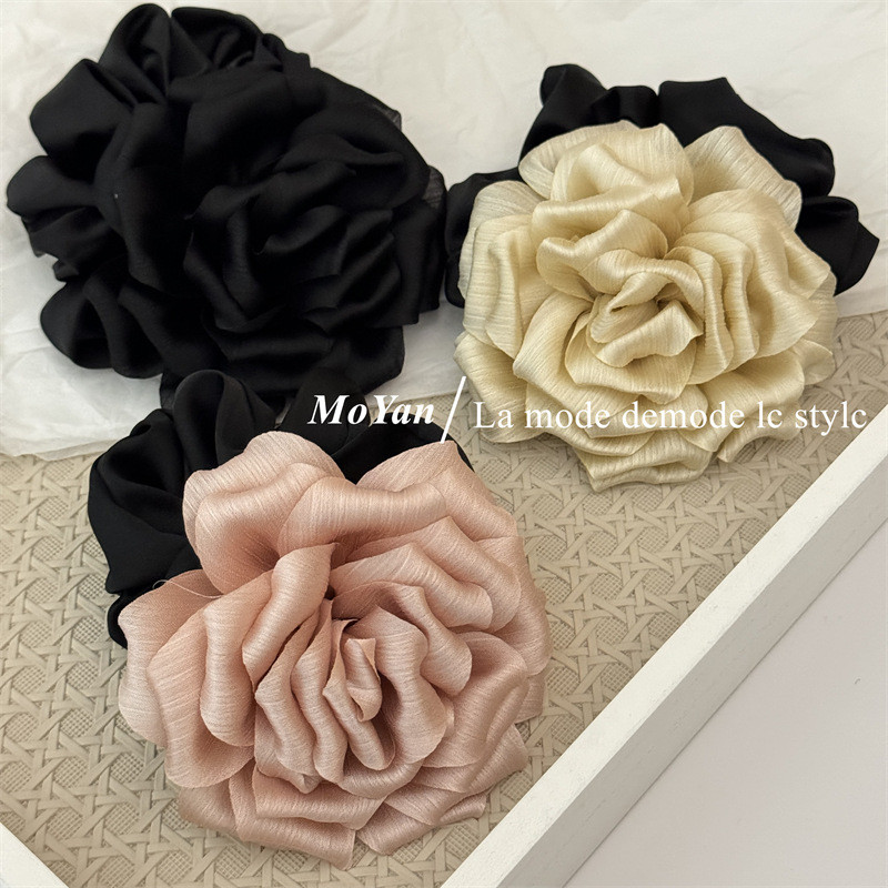 ยางรัดผมผ้าดอกคาเมลเลีย 3D สไตล์เกาหลีคุณภาพสูงสำหรับผู้หญิง, ยางรัดผมดอกไม้ย้อนยุคหรูหรา, ใช้งานได้หลากหลาย