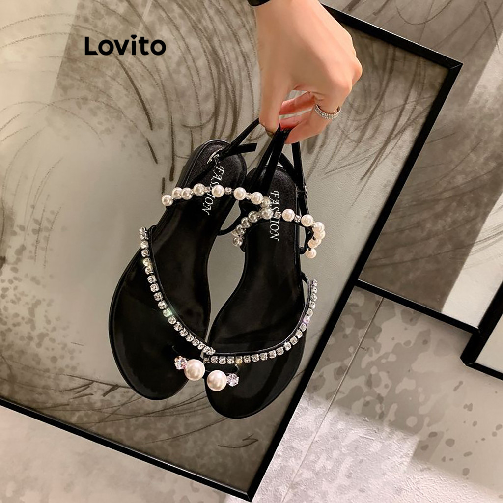 Lovito รองเท้าแตะรัดส้นผู้หญิง พื้นแบน แต่งโซ่ ใส่สบาย สีพื้น สไตล์ลำลอง LFA32428