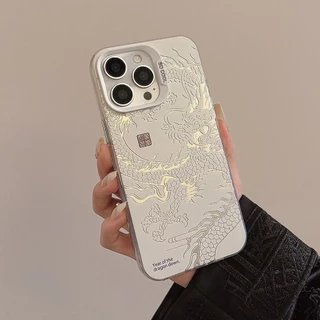🔥POPPA🔥ส่งจากไทย สีดำหรูหราซิลิโคนแข็งกรณีโทรศัพท์ มังกรจีน for IPhone 13 15 7Plus 14 12 11 Pro MAX 7Plus X XR XS 16