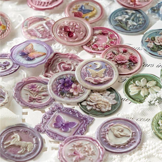 Journamm Wax Seal สติกเกอร์ Vintage Themes Self กาวสติกเกอร์ DIY Collage อุปกรณ์ Creative Decor เครื่องเขียนปิดผนึกความงามสติกเกอร์