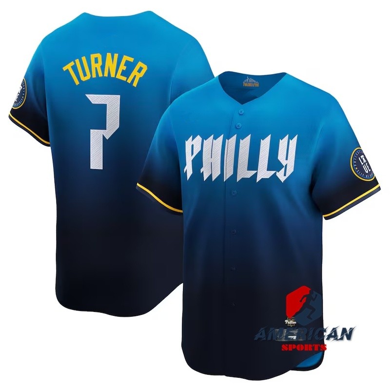 2023-24 Mens Philadelphia Phillies Trea Turner Blue 2024 City Connect Baseball Jersey