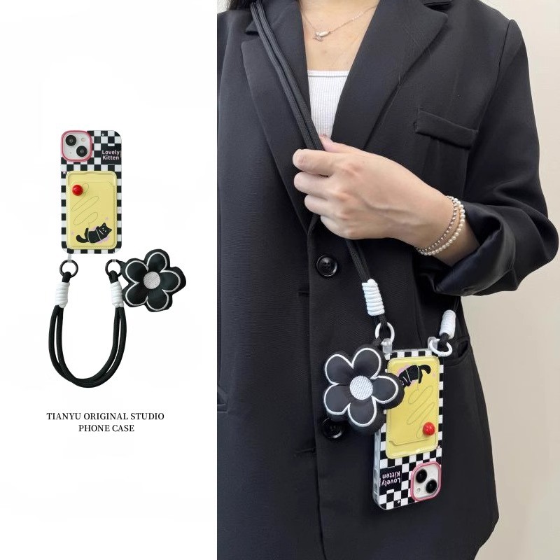 เคส KB512 สำหรับ iPhone 16 Pro Max 15 Pro 14 plus 13 pro max 12 11 XS Max XR X 7 8 Plus SE2 SE3 เคสกันตกพร้อมเชือกคล้อง แฟชั่นเรียบง่าย การ์ตูนสาวน่ารัก เคสป้องกันโทรศัพท์ – โปรปัง