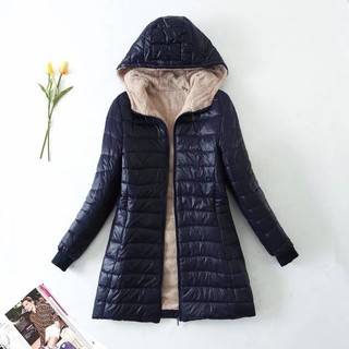 2026 Outono Inverno Novo Meados De A Longo Estilo Coreano Com Capuz Fino Ajuste Jaqueta De Algodão Isolamento De Pelúcia