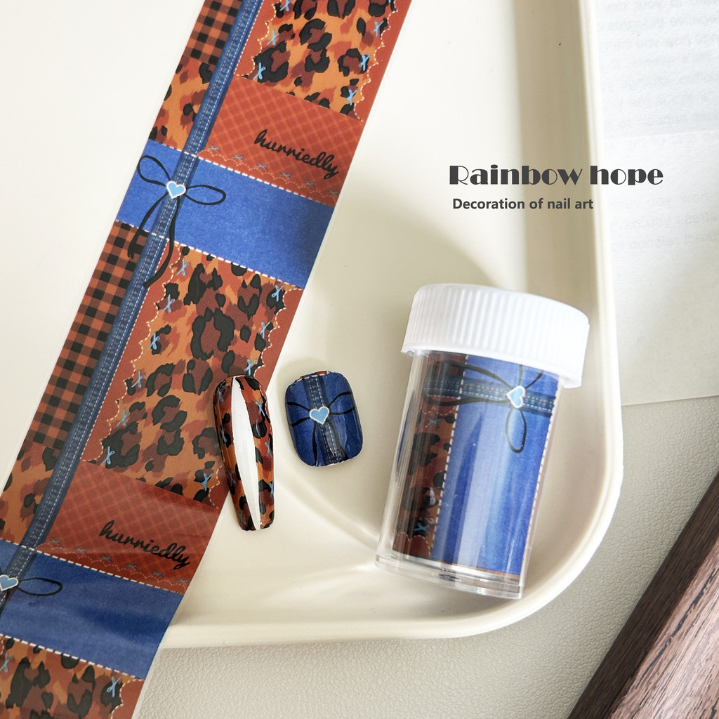 บริสุทธิ์ ความต้องการ อิน สไตล์เล็บโอนกระดาษผ้ายีนส์เย็บเสือดาวพิมพ์กราฟฟิตีสวมใส่เล็บสติกเกอร์อุปกรณ์ - รูปที่ 5