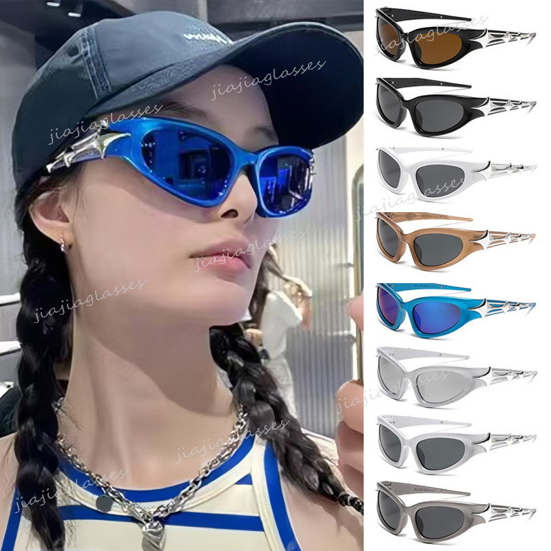 แฟชั่น Steampunk Y2K Star Cat Eye แว่นตากันแดดสําหรับผู้ชายและผู้หญิงกรอบใหญ่ Cool UV ทน Shades กระจก Future เทคโนโลยีแว่นตา