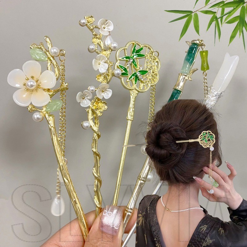 ไม้ติดผมสไตล์โบราณ-ดอกไม้,ไม้ไผ่,ออกแบบผีเสื้อ-เครื่องประดับผมผู้หญิงทุกวัน-กิ๊บติดผมพู่สไตล์จีน-หรูหรา,แฟชั่น,ประณีต,ย้อนยุ