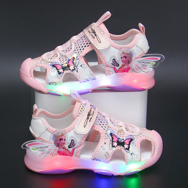 รองเท้าแตะเด็กผู้หญิงการ์ตูนมีไฟ LED พื้นนุ่มกันลื่น ใส่ลําลอง