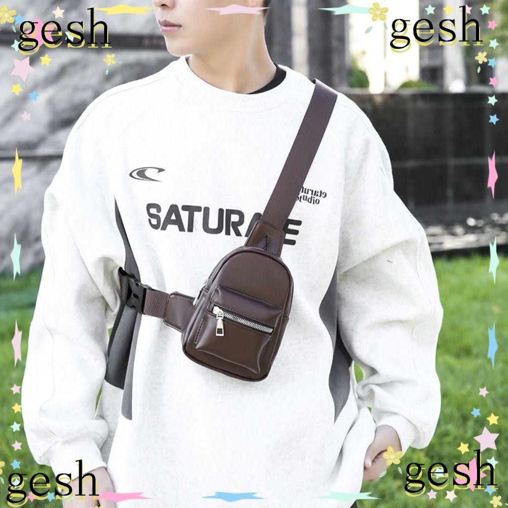 Gesh1 กระเป๋าคาดหน้าอกผู้ชาย,กระเป๋าสะพายข้างใบเล็กกันน้ํา,กระเป๋าสะพายไหล่ PU